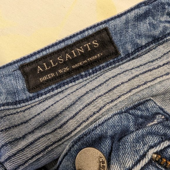 Allsaints BIKER cropped Jeans 26x26 Distressed light wash blue Denim - Picture 8 of 9